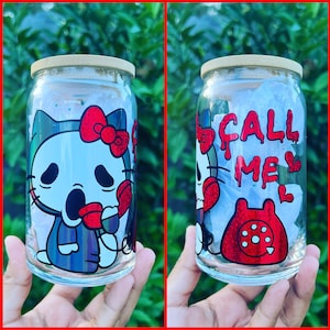 GhostFace Kitty cat Call Me Glass Cup / Scream face Cup | You hang up