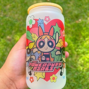Flower powerpuff girls Glass Cup | Powerpuff girls Frosted Sublimated cup