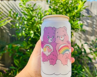 Care Bears Frosted Glass Cup: 16 oz Sublimated Girly Cup