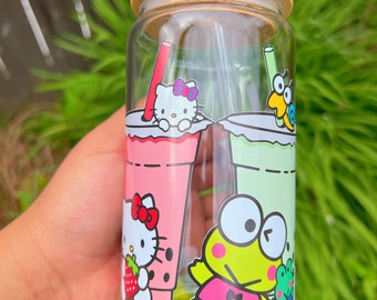 Cute Boba Friends Glass Cup | Trendy cute Glass cup