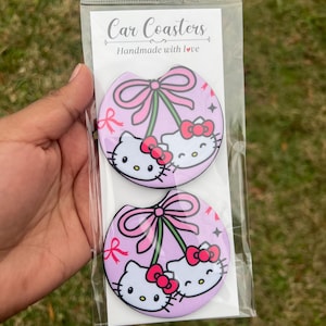 Kitty Cherry Car Coasters: Girly Coquette Car Accessories