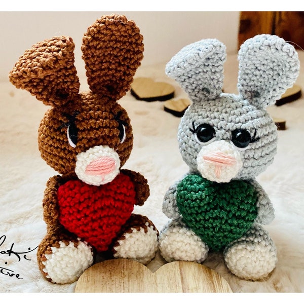 Crochet Pattern Bunny with Heart, German, Amigurumi, "Hasi in Love"
