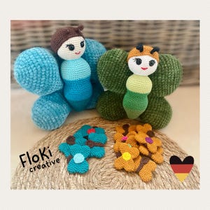 Butterfly, memory game, cuddly cushion, crochet pattern in German, both versions included, amigurumi