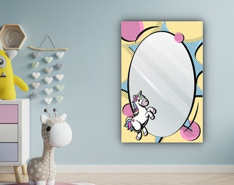 Espejo para niños / decoración de la habitación para niños / espejo rectangular / espejo unicornio