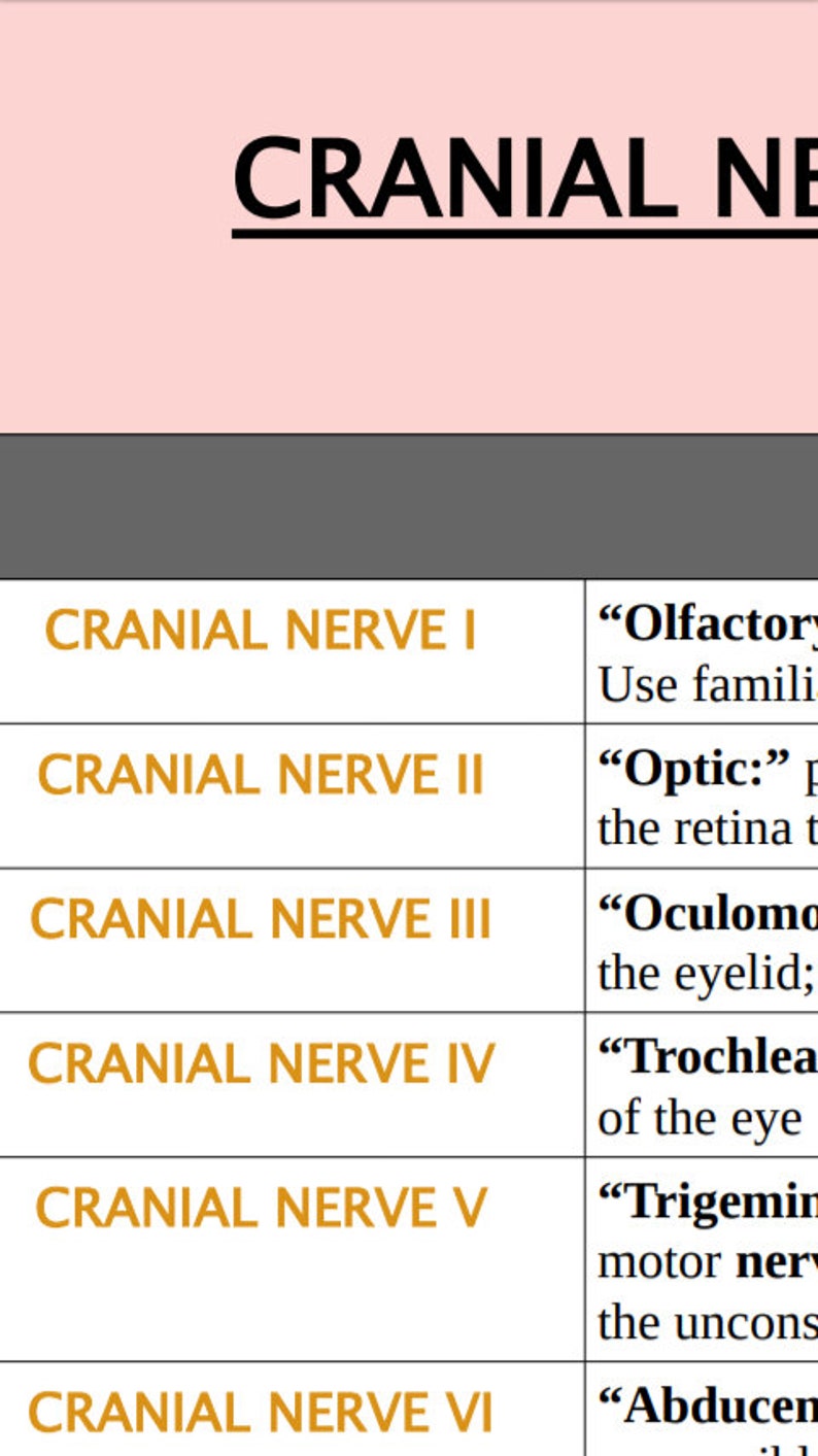 Cranial Nerve Cheat Sheet