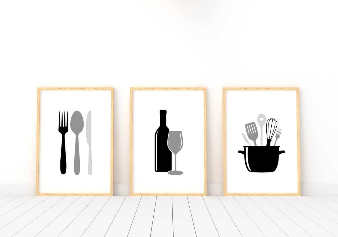 kitchen wall art set of 3 printables kitchen print set... Kitchen Prints Set of 3 Wall Art - Etsy