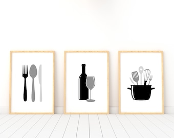 Kitchen prints Set of 3 wall art
