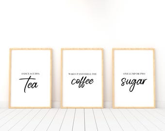 Kitchen prints / tea coffee sugar quotes wall art set