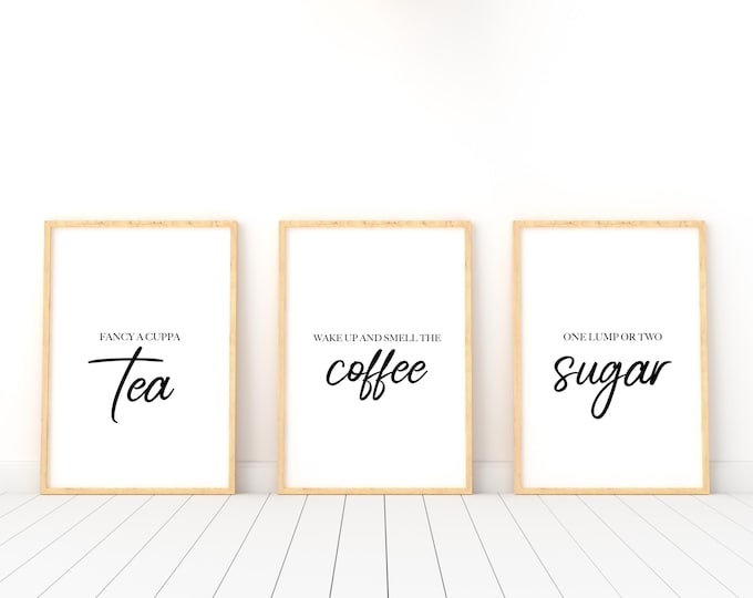 Kitchen prints / tea coffee sugar quotes wall art set