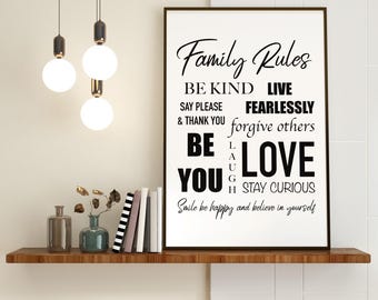 Family rules wall art quote Print