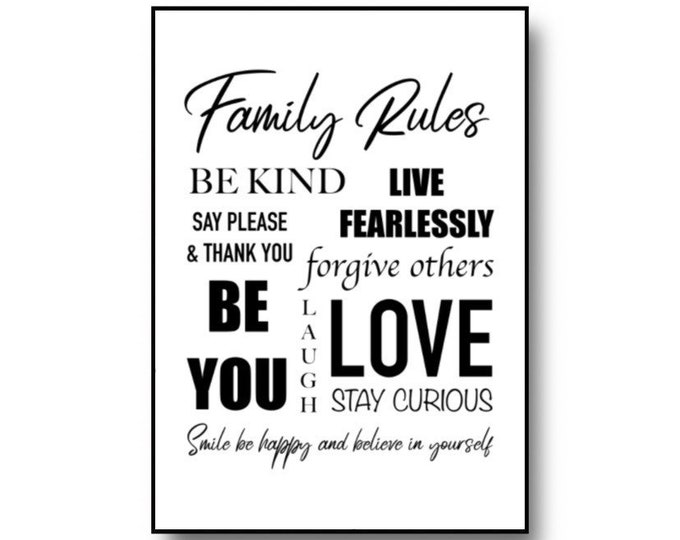 Family rules wall art quote Print