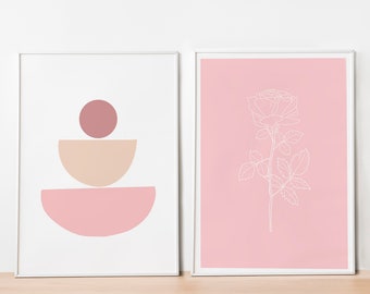 Set of 2 abstract pink wall art prints