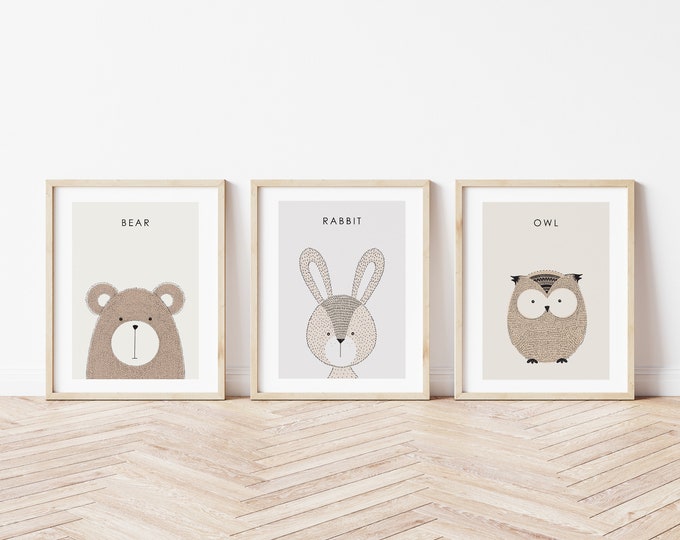 set of 3 animal Nursery Prints