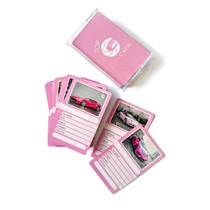 Top Trumps de coches rosas, Top G CARds, regalo de coche G-SHOT, cartas de comerciantes de coches, juego de cartas de coches, regalos de coches rosas, objetos de colección de coches,