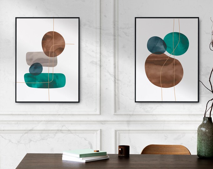 Set of 2 abstract line art prints
