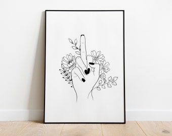 Middle finger line art Print
