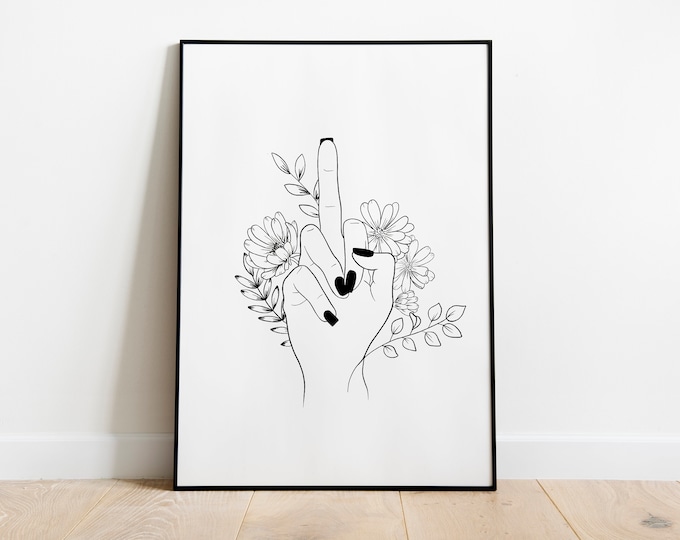 Middle finger line art Print