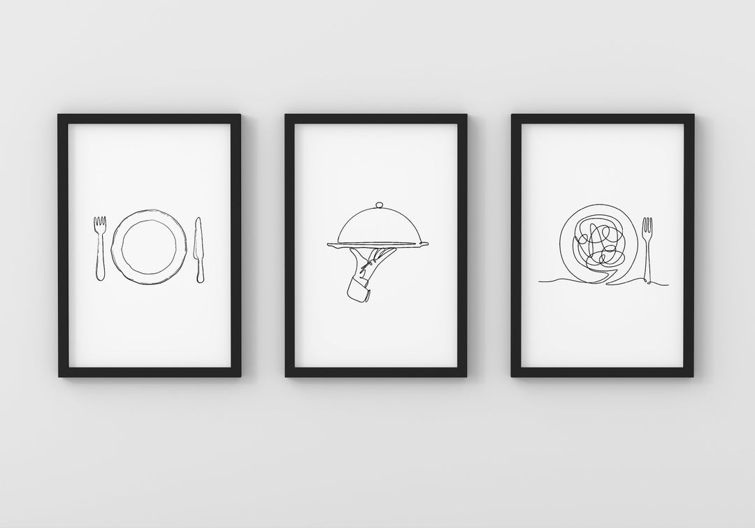 abstract kitchen art prints: modern line drawing set... Kitchen Prints Line Art Set of 3 Wall Art - Etsy