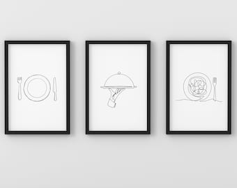 Kitchen prints Line art Set of 3