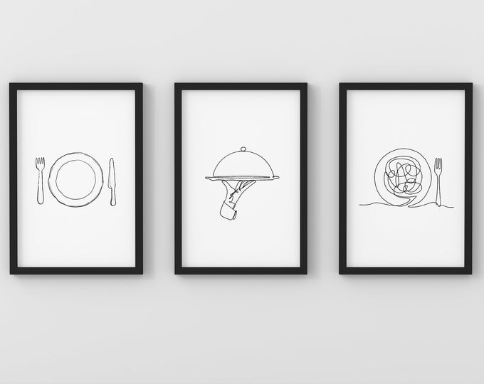 Kitchen prints Line art Set of 3