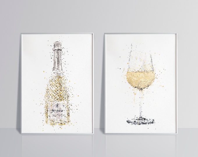 Kitchen prints set of 2 alcohol bottle & glass wall art