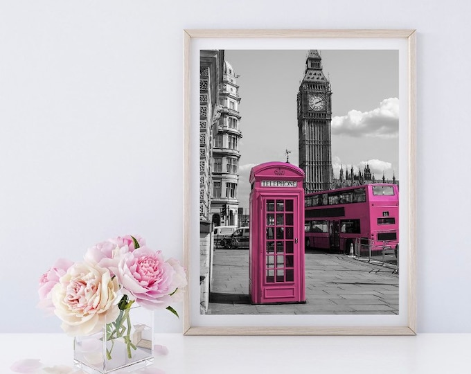 Pink London phone box poster print