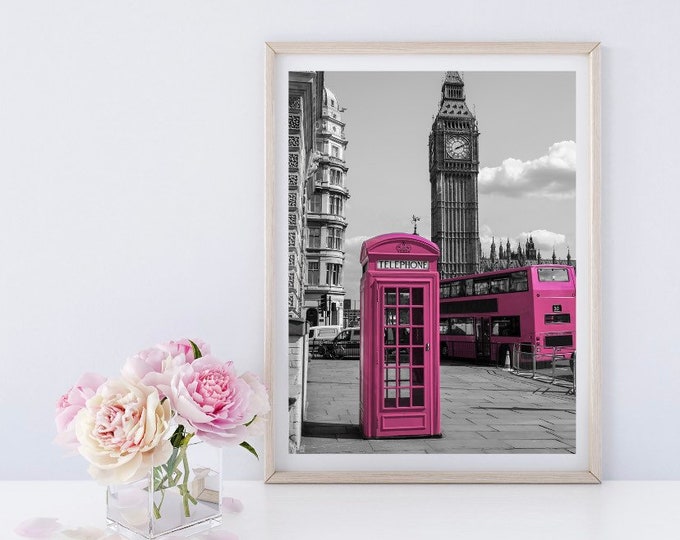 Pink London phone box poster print