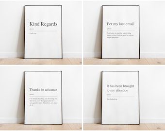 Funny rude office email definition Quote Prints