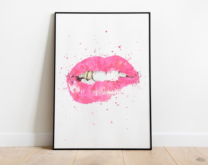 Pink lips wall art decor print