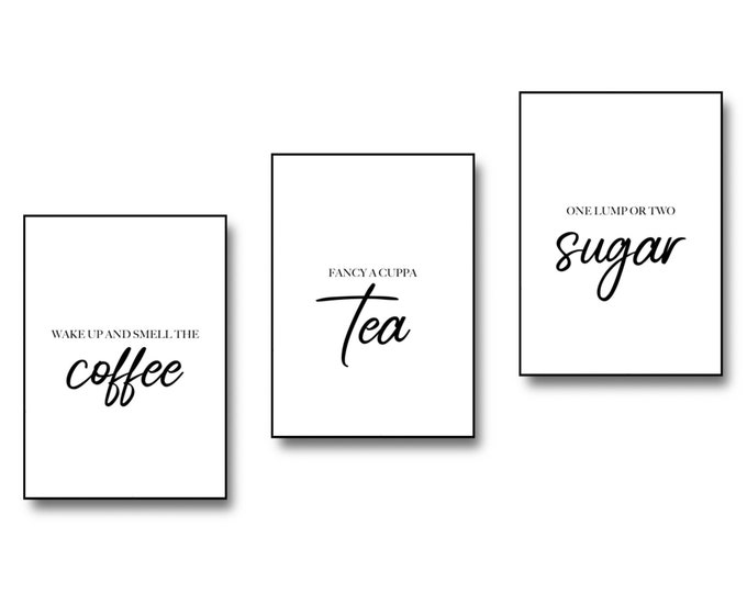 Kitchen prints / tea coffee sugar quotes wall art set