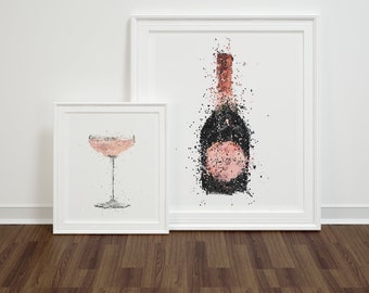 Champagne Wine Kitchen print / alcohol Bottle wall art