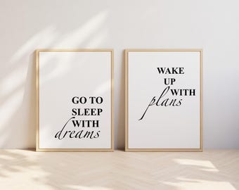 Bedroom prints | inspirational dreams and plans Quote | SET OF 2 | Bedroom Wall art