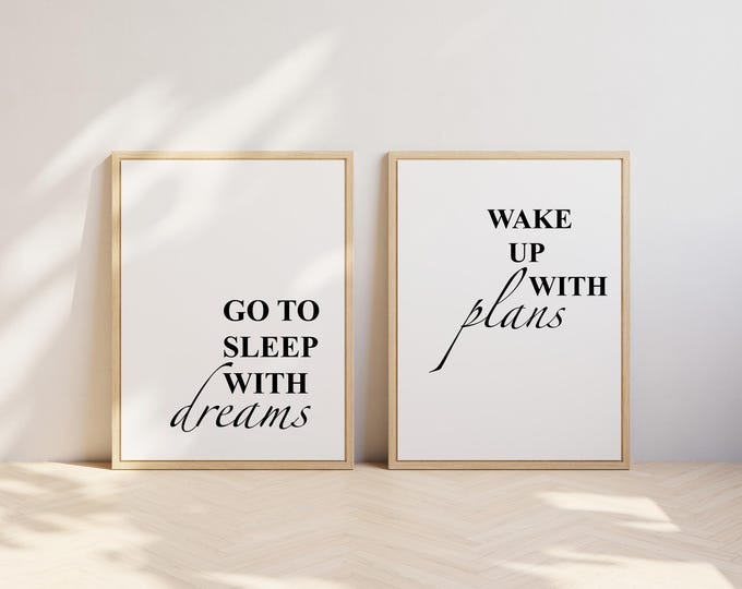 Bedroom prints | inspirational dreams and plans Quote | SET OF 2 | Bedroom Wall art