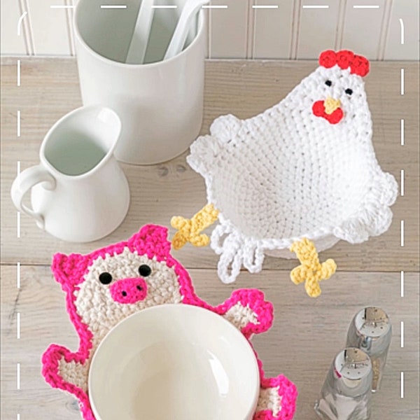 Crocheted Chicken, Pig or Cow Bowl Cozy *MADE TO ORDER*