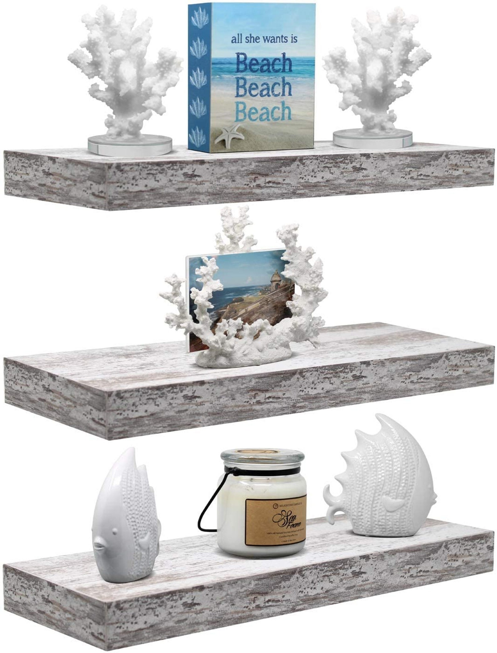 Floating Shelf Set Rustic Wood Coastal Beach Style Hanging Etsy