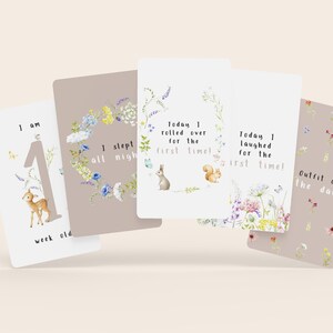 Baby Milestone Cards x37, Imprimable, Aquarelle, Floral, Bois, Animaux, Téléchargement numérique, Bébé, Enfant