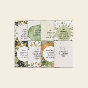 Positieve Geboorte Affirmatie Kaarten x8, Afdrukbaar, Aquarel, Bloemen, Arbeid, Moederschap, Vroedvrouw, Doula, Bevalling