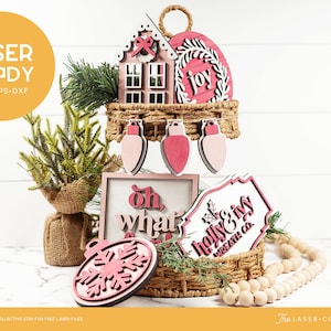 Pink Christmas Tiered Tray Laser Files and Tray Decor Files for Mini Signs