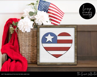 4th of July Laser File - Heart Laser File - Patriotic Laser SVG File - Sign Laser File for 4th of July - Fourth of July Laser Cut File