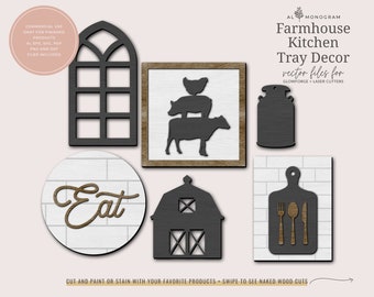Farmhouse Tiered Tray Decor | Kitchen Glowforge Laser Files | Kitchen Tray Decor | Laser Cut Files for Trays