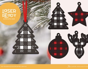 Buffalo Plaid Ornaments for Laser Cutters and Glowforge