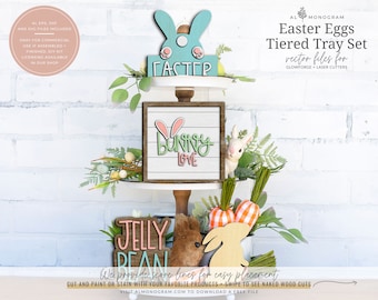 Bunny Love Easter Tiered Tray Decor | Glowforge Laser Files | Easter Tray Decor | Laser Cut Files for Trays