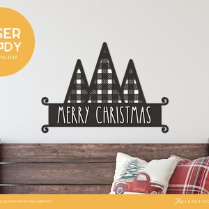Letrero a cuadros de búfalo para Navidad con árboles, en formato láser