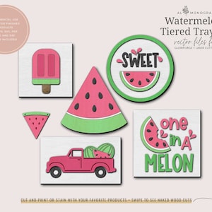 Watermelon Tiered Tray Decor | Glowforge Laser Files | Watermelon Tray Decor | Laser Cut Files for Trays
