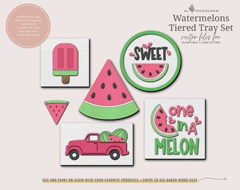 Watermelon Tiered Tray Decor | Glowforge Laser Files | Watermelon Tray Decor | Laser Cut Files for Trays
