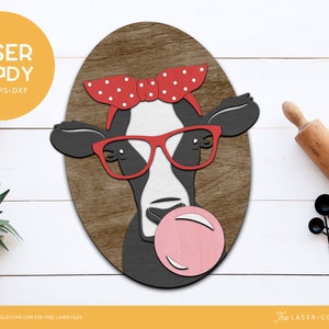 Cow with Glasses Laser Cut File | Kitchen Sign Glowforge | Glowforge Files