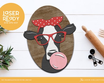 Cow with Glasses Laser Cut File | Kitchen Sign Glowforge | Glowforge Files