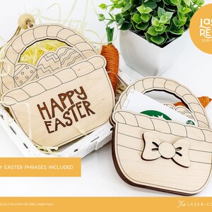Suporte para cartão de presente de Páscoa Cesta de arquivo a laser - Arquivo a laser de Páscoa - Arquivo SVG a laser de Páscoa - Arquivo de corte a laser de Páscoa - Suporte para cartão de presente Glowforge