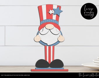 4th of July Laser File - Gnome Laser File - Uncle Sam Laser File - Patriotic Shelf Sitter Cut File - Laser SVG FIle