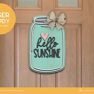 Summer Mason Jar Door Hanger Laser File for Commercial Use - Create a Charming Front Door Sign with this Mason Jar Shaped Design!